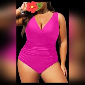 ☆Vibrant Pink 16 W One Piece Swimsuit Very Cute! New No Tags